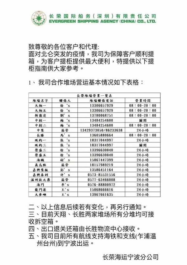 万海航运宁波港区提箱公告