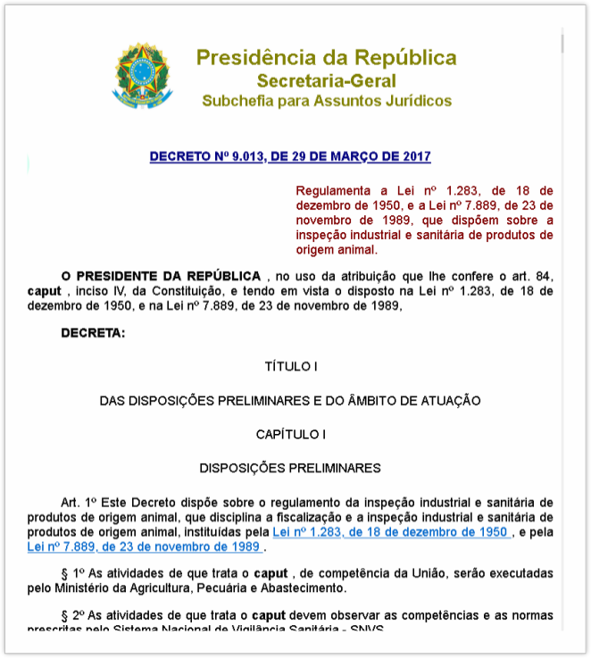 巴西2017年第D9013号法令的相关要求