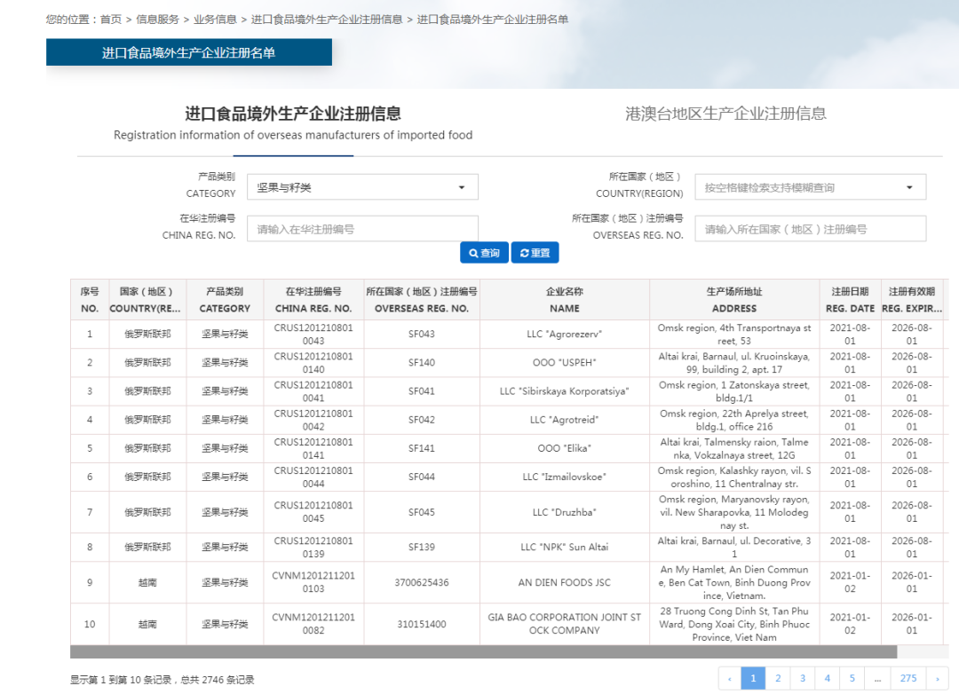 已经获得注册的境外生产企业名单