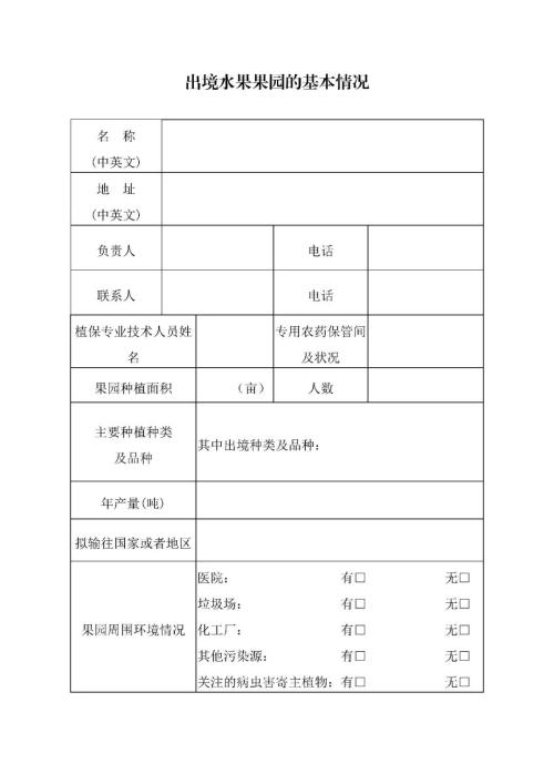 出境新鲜水果果园注册登记所需资料及办理流程