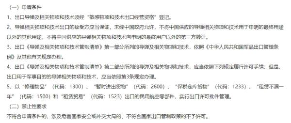 导弹及相关物项和技术出口许可