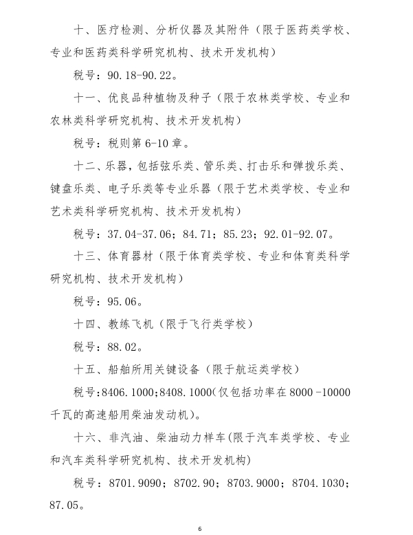 进口科学研究、科技开发和教学用品免税清单